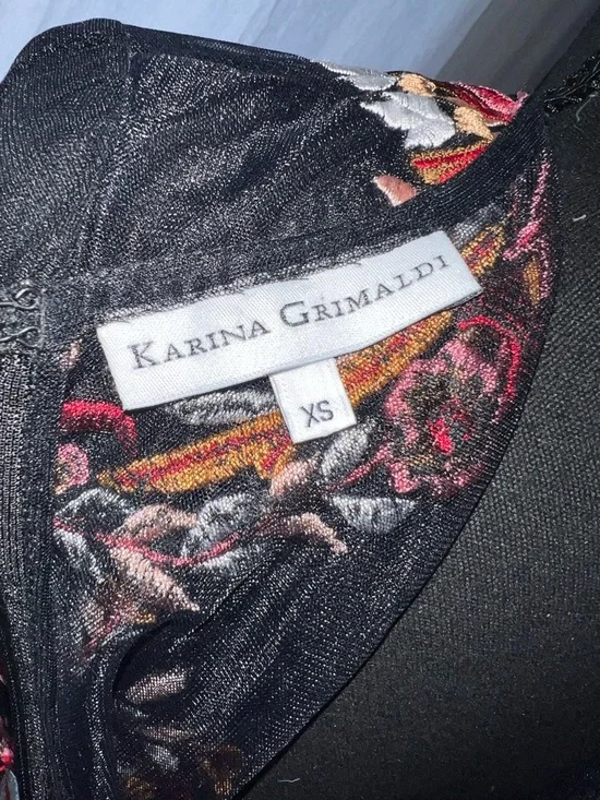 Karina Grimaldi Black Mini Dress with Pink and Gold Floral Embroidery - Picture 3 of 5